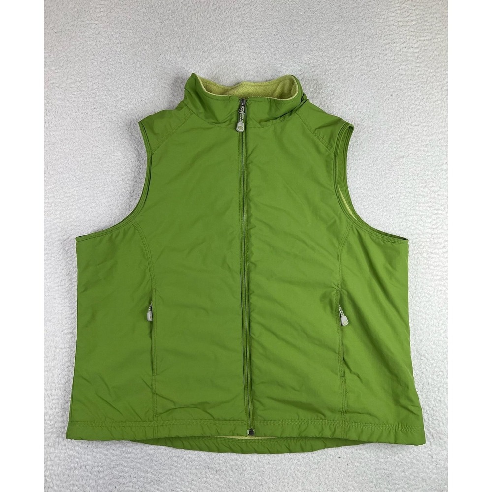LL Bean Vest Womens 1X Green Fleece Lined Full Zip Pockets Outdoor Travel 24852